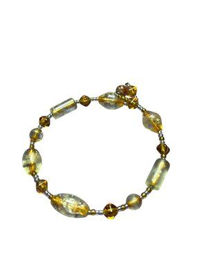 Yellow Clear Crackle Glass Beaded Memory Wire Bracelet